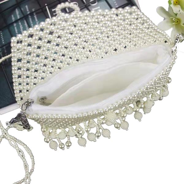 Women 6mm Pearl Hand Bags , White Woven Bead Bag Hand weaving OEM