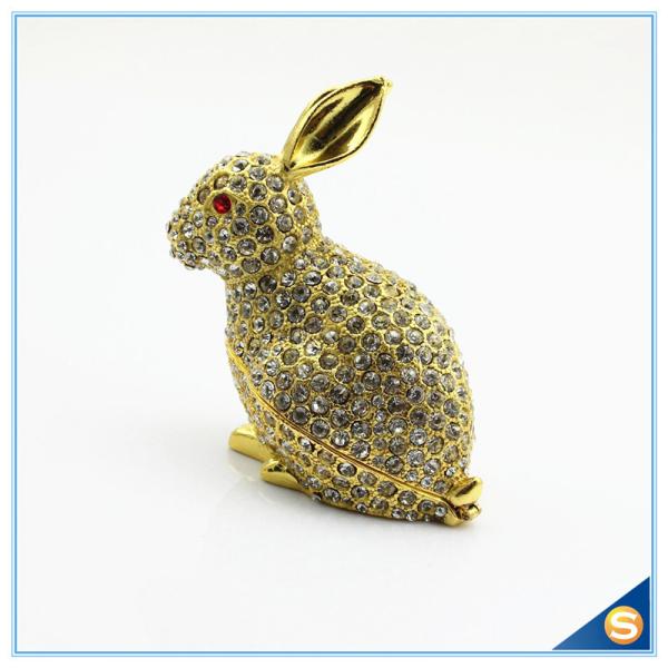 Handcraft Metal Rabbit Shape Trinket Box Full Of Rhinestone Lucky jewelry Box SCJ688-1