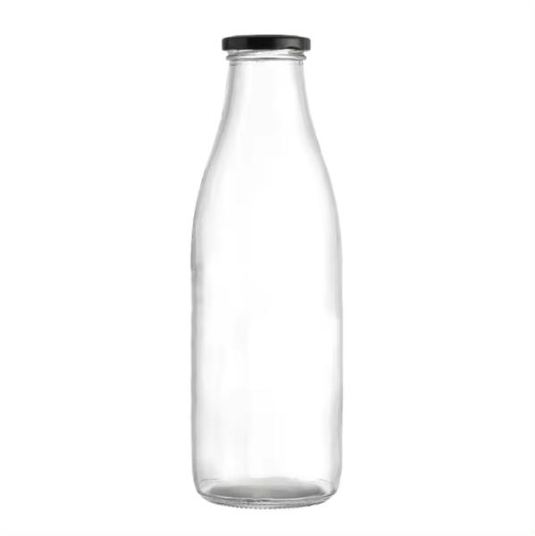 Garrafa de vidro de leite de grande capacidade 1000 ml Bebida com tampa de metal à prova de vazamento