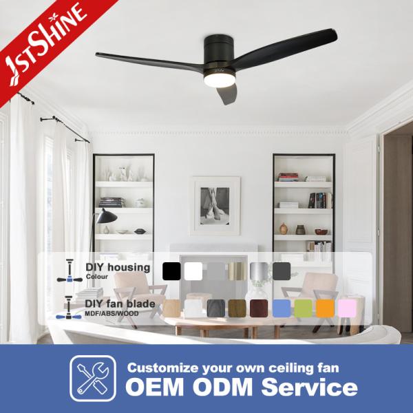 3 Wood Blades DC Inverter Flush Ceiling Fan with Light and Remote Control CB Certified 2-