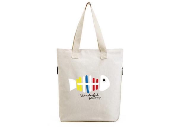 Foldable Large Reusable Tote Bags Canvas Shopping Bags With Zip For Lady