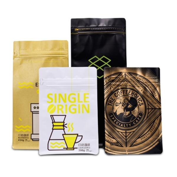 Eight-sided flat bottom black aluminum foil k bags stand up pouches with air valve for coffee bean