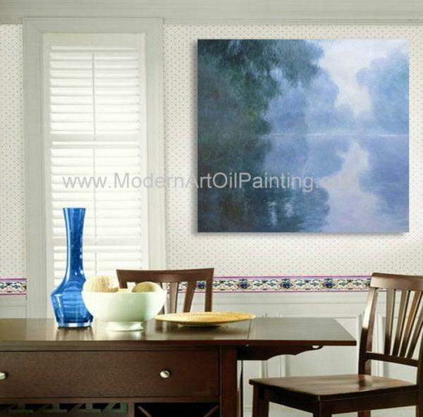 Green Claude Monet Oil Paintings Reproduction Misty Morning on the Seine