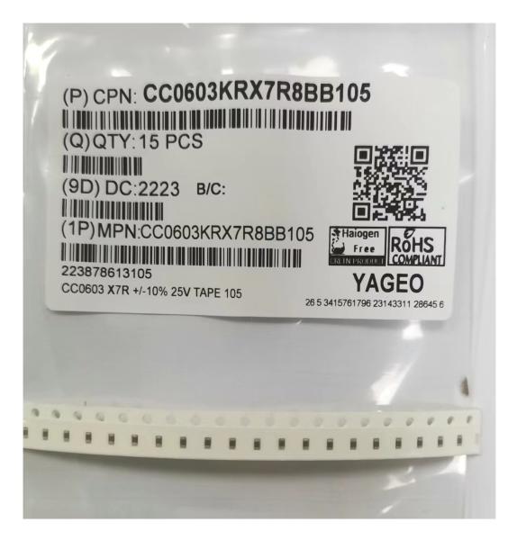 1.0uF SMD Multilayer Ceramic Capacitors MLCC 0603105K / 25V X7R