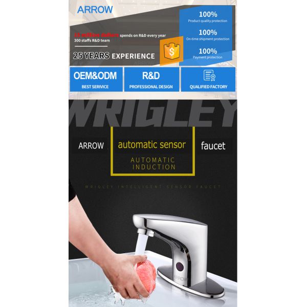 ARROW Modern Infrared Sensor Faucet with Polished Chrome Finish and Brass Body for Bathroom