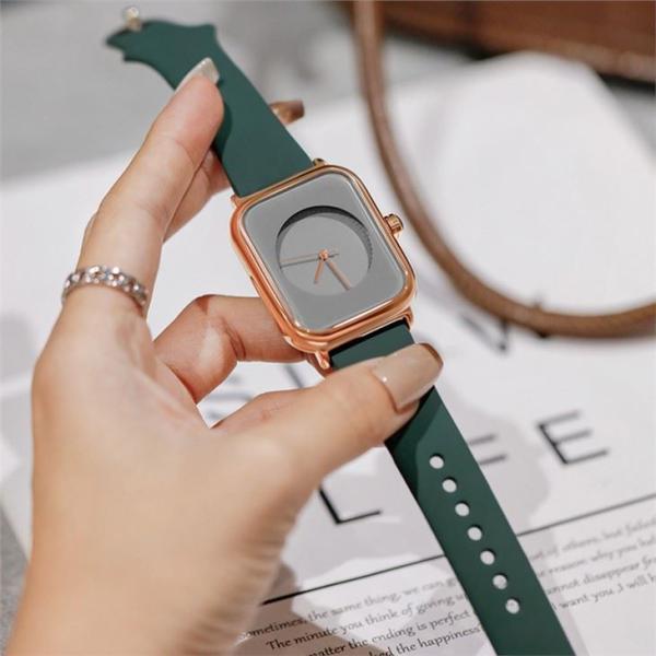 Casual Women'S Silicone Band Watches Mineral Mirror Outer Square Inner Circle