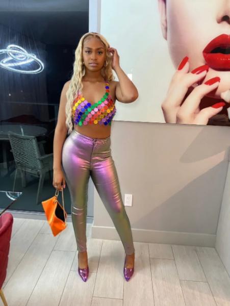 Holographic Sequin Decor bustier corset Chain Detail Backless Crop Halter Top