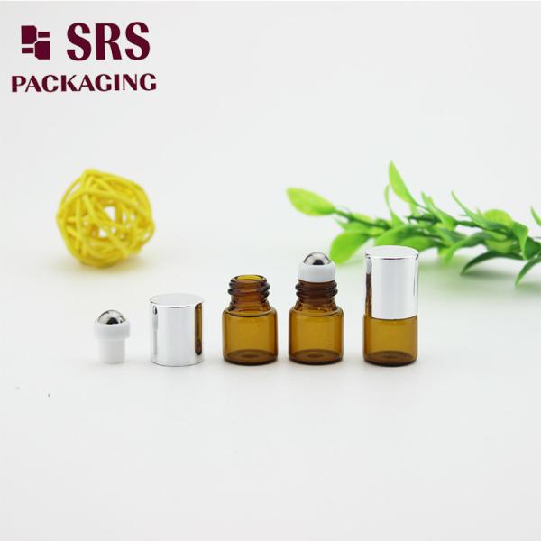 1ml super mini amber glass roll on bottle with steel ball and aluminum cap