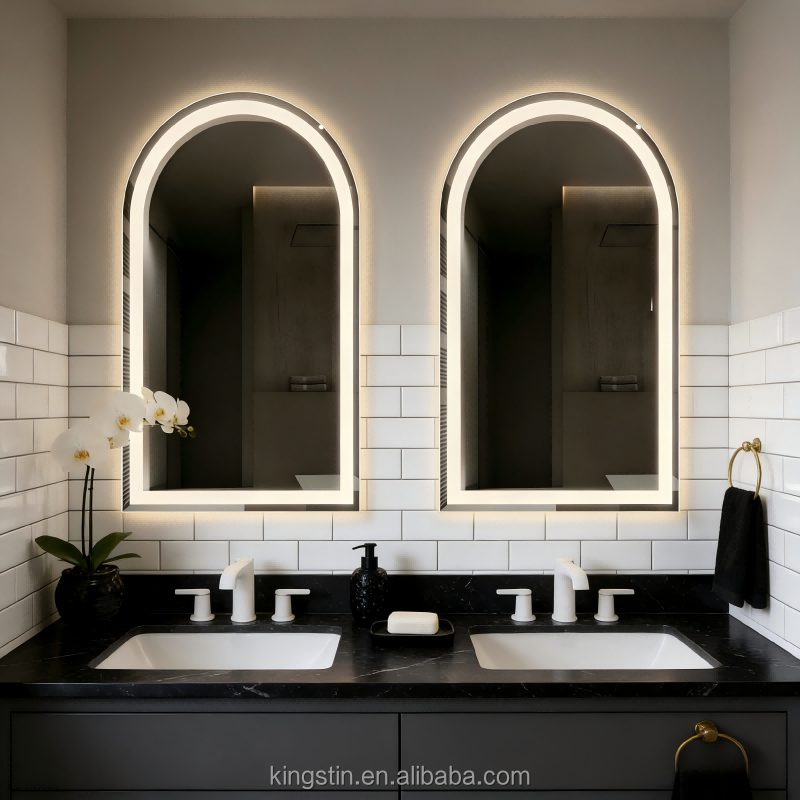 Kingstin Frameless Arched LED Bathroom Mirror - Dimmable, Anti-Fog, Bluetooth & Motion Sensor Wall Vanity Mirror