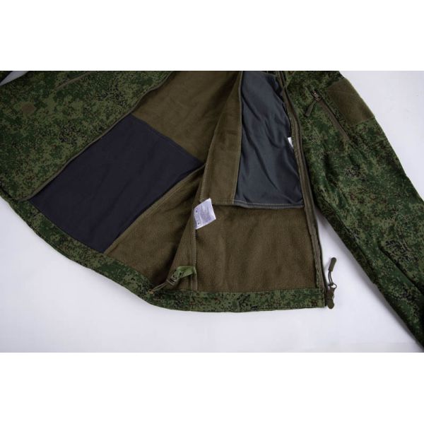 Windproof Fleece Lined Tactical Softshell Jacket with Adjustable Hood and Digital Camo