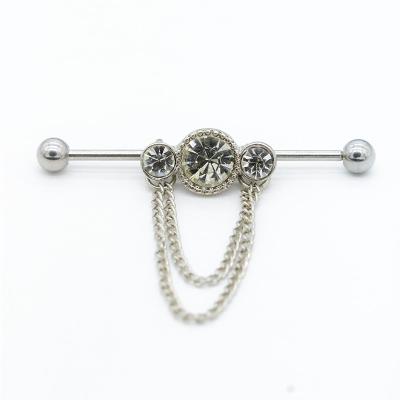 Cor clara da prata de Crystal Industrial Piercing Dangle Jewelry 14G 38mm