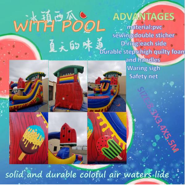 Park Inflatable Chilled Watermelon Water Slide with Pool Support One Item Purchase