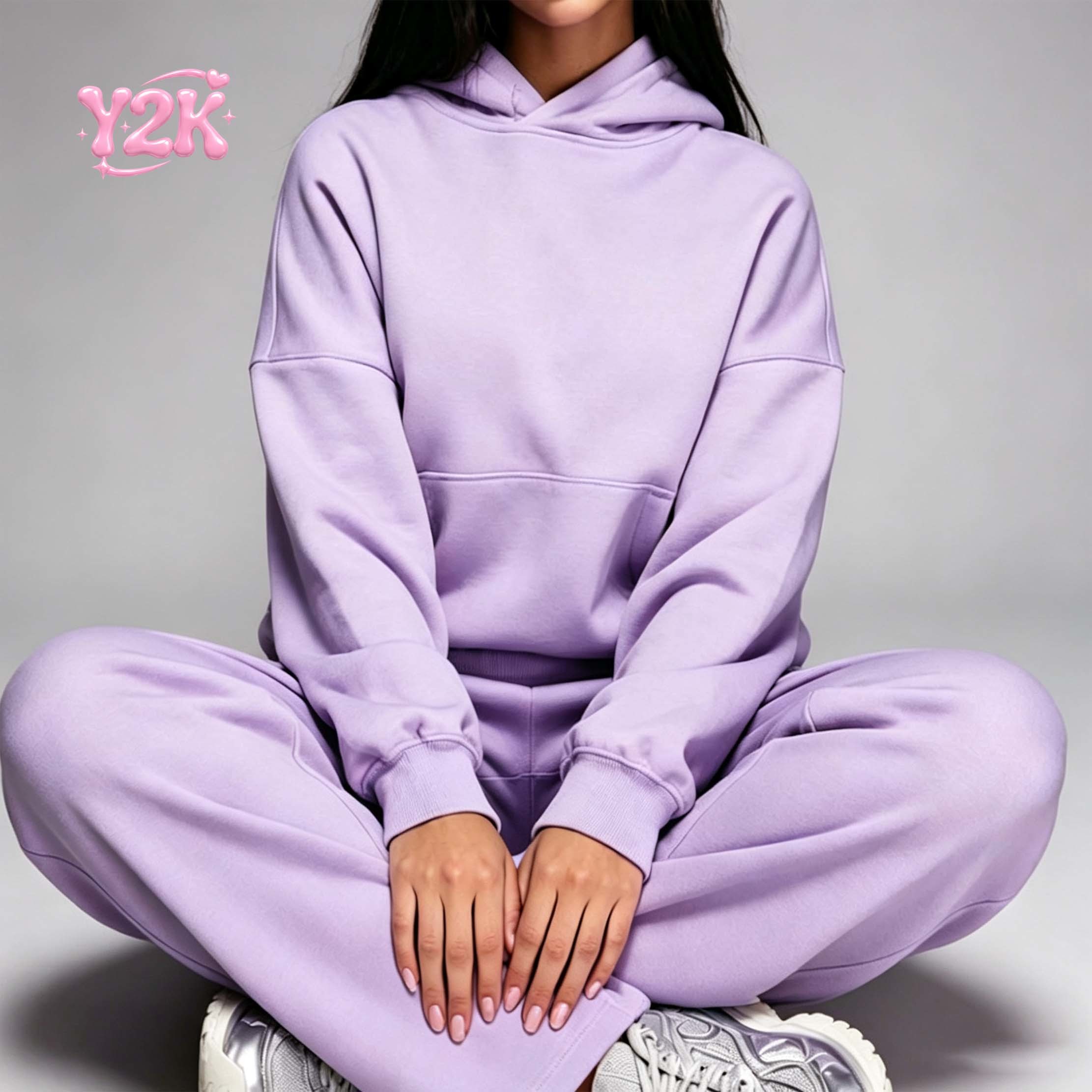 Custom Purple Oversized Zip Up Hoodie Women Casual Sweatshirt