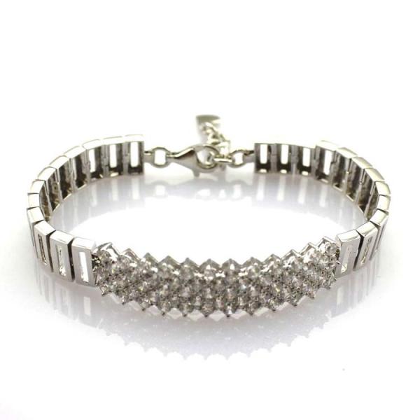 925 Silver Silver Link Bracelet   Clear Cubic Zircon Tennis Bracelet (YAQS005)