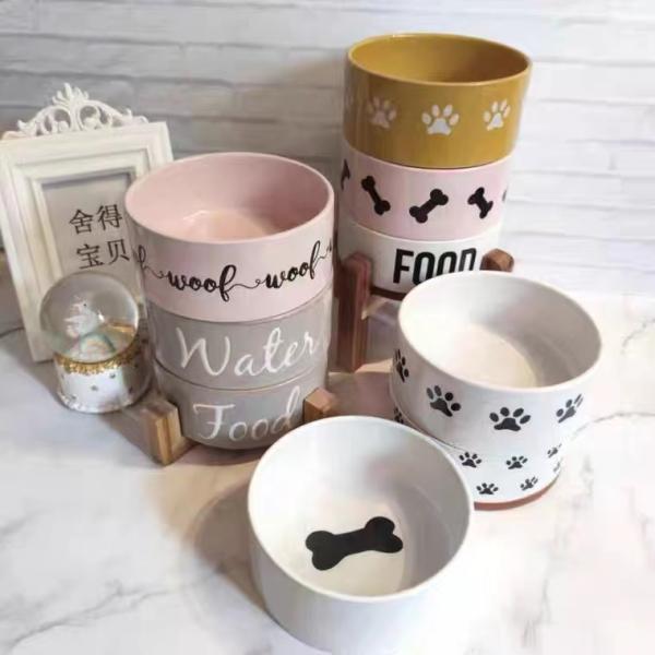 Cat Ceramic Pet Bowl Anti Vomiting Tilted With 4.5 Inch 6 Inch Size