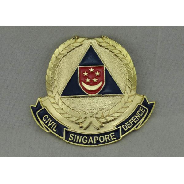 Gold Plating Civil Defence Souvenir Badges With Soft Enamel For Souvenir Date