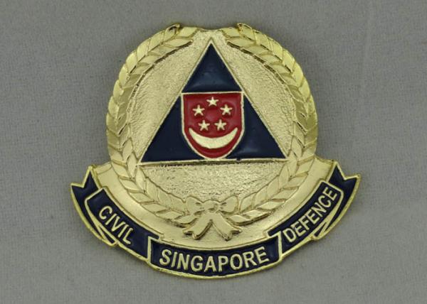 Gold Plating Civil Defence Souvenir Badges With Soft Enamel For Souvenir Date