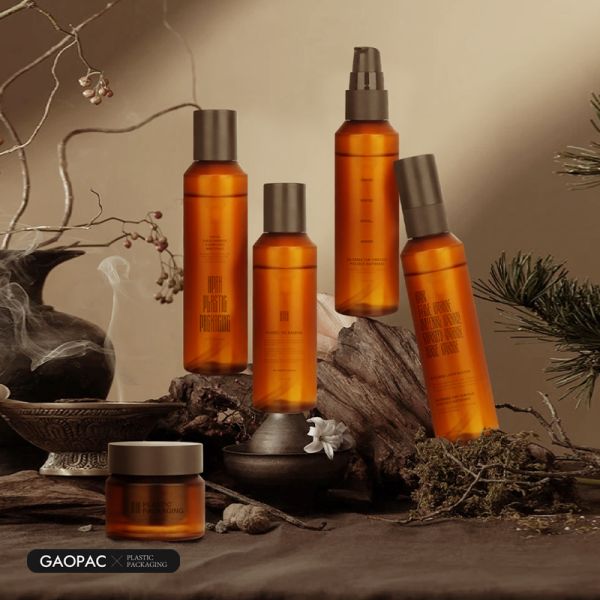 Amber Cosmetic Plastic Bottles PET Skincare Packaging Non Toxic Odorless Customizable