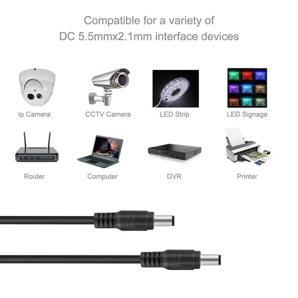 Male to Male 5.5x2.1mm DC Jack Extension Power Cable