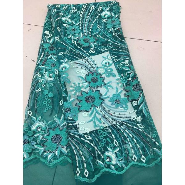 Embroidered Sequin Lace Fabric , Floral Tulle Fabric For Fashion Party Gown Dress