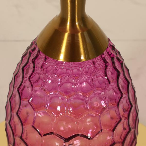 Purple Glasss Top Unique Design Shiny Finish Stainless Steel End Table Gold Metal Base
