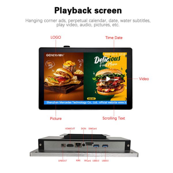 10.1 inch Metal Aluminum Frame Wall Mount Android PC PCAP Touch Screen Display
