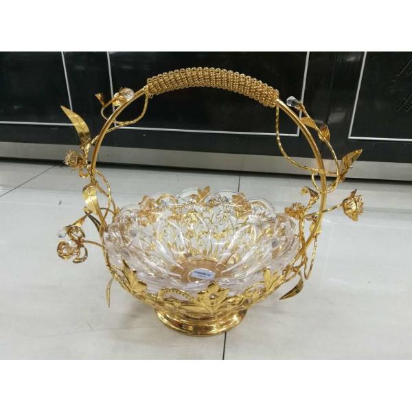 Cesta de fruta del cristal de los equipos del servicio de habitación del buffet del alto grado con el proceso de electrochapado de la aleación del cinc para