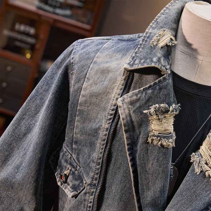 Daily Fabric Hem Long Sleeve biker jacket wholesale Lapel Collar Vintage Color Custom (JK711)