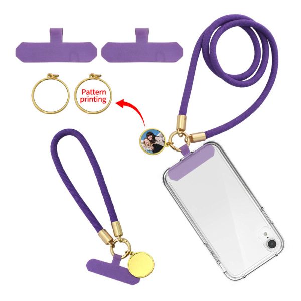Purple Sublimation Blanks Phone Lanyard Strap With Sublimation Charm Blank