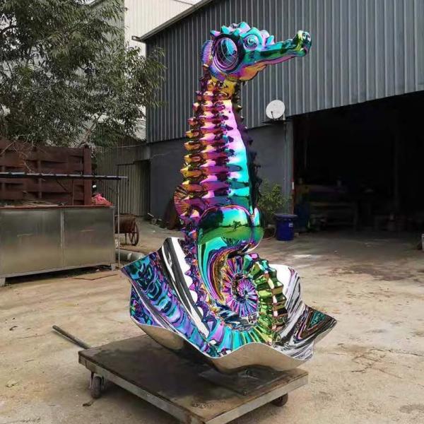 200cm Outdoor Stainless Steel Sea Horse Sculpture PVD Coating