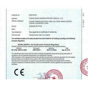 Foshan Nanhai Sannora Sanitary Ware Co., Ltd. Сертификации