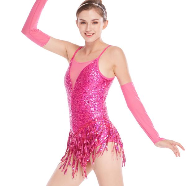 Stunning Holograms Sequined-Fringes Illusion V-Neck Tap Jazz Costume Dance Dress Performance Outfits