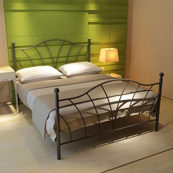 Full King Size Black Metal Platform Bed Electrostatic Powder Coating