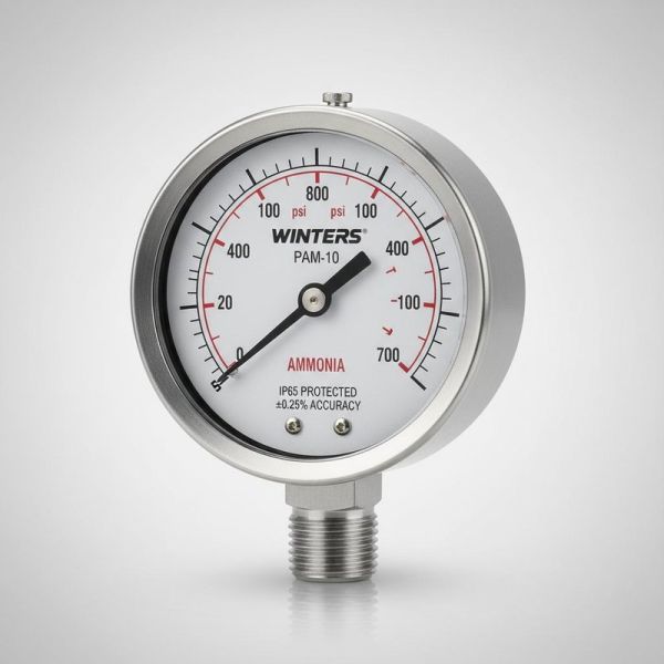 WINTERS PAM-10 Stainless Steel Ammonia Gauge with IP65 Protection and ±0.25% Accuracy for Industrial Pressure Measurement