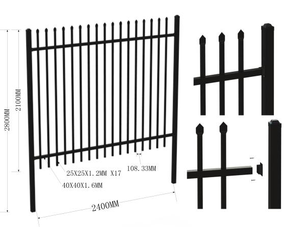 Boundary protection welded galvanized steel temporary picket fence tubular fencing