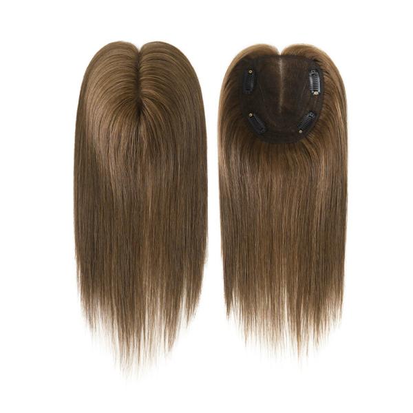 100% Remy Hair human Hair Brazilian 12 inch hair double lace in middle with wefts back for hair topper for women