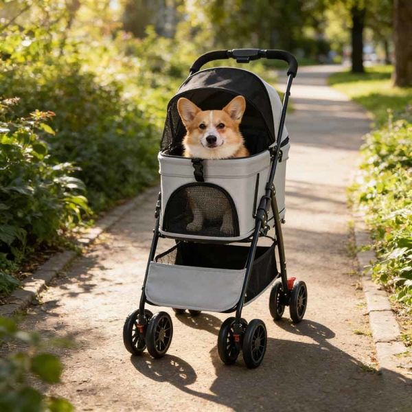 Foldable Pet Stroller Detachable Carrier Shockproof Waterproof 4 Wheel Travel Cart for Dog Cat B2B