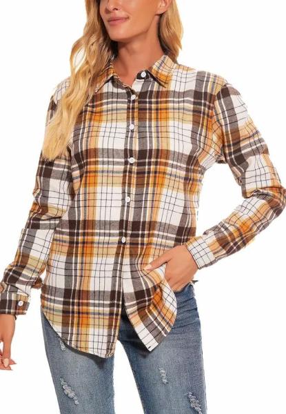                  Fashion Women′s Plaid Shirt Button up Long Sleeve Flannel Classic Casual Shirt             