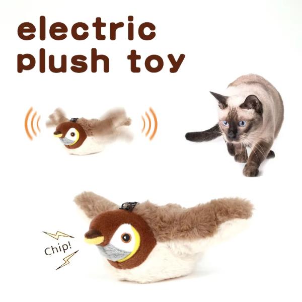 Interactive Smart Electric Rechargeable Plush Flapping Bird Toy for Dogs and Cats Touch Activated Sparrow Chirp Tweet Pet