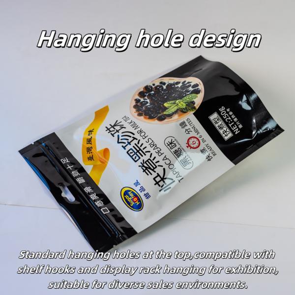 Embalaje de ingredientes de alimentos secos: bolsas de pie resistentes a la humedad con ventanas transparentes.