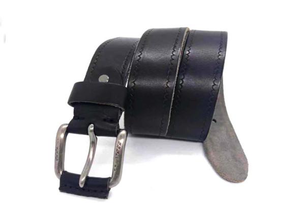 1 1/2 Black Cow Leather Belt For Jeans With Pin Buckle / Mens Black Casual Belt