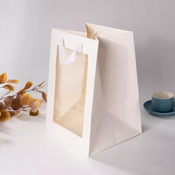 Handmade Offset Printing Kraft Paper Gift Bags With Clear Window
