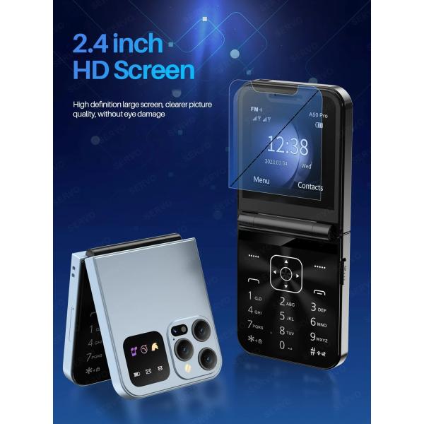A50 Pro Flip Mobile Phone Dual SIM Call Recording Speed Dial Torch Magic Voice 2.4