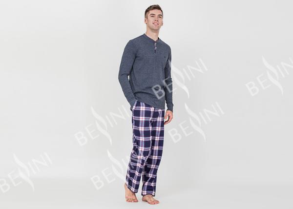 Trendy Mens Jersey Pyjamas Long Sleeves Tee And Woven Yarn Dyed Flannel Long Pants