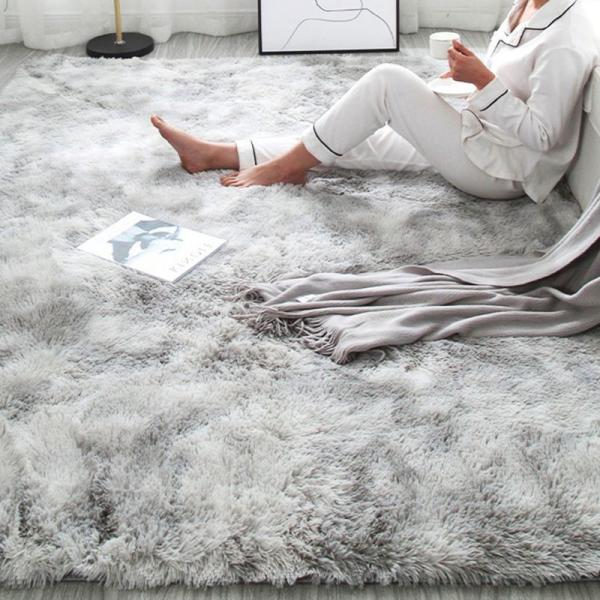 Light Grey Fluffy Bedroom Living Room Area Rug Luxury Tie-dyed Hotel Center Carpet 2.4*3m