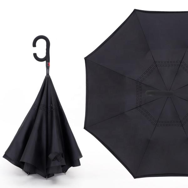 Advertising Umbrella with C-Shaped Handle Anti-UV Waterproof Reverse Straight Umbrella