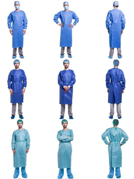 Blue Plastic FDA Disposable Reinforced Surgical Gown with Elastic Cuff