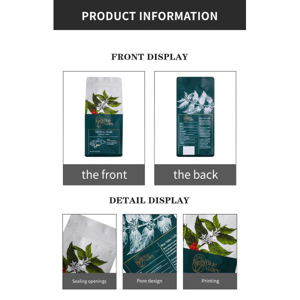 Custom Ziplock Flat Bottom Coffee Bags Stand Up Zipper Coffee Bags 250g 500g 1kg