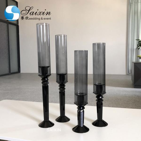 Candeeiros de pilar de metal preto conjunto de cristal de 4 6 decoração de mesa de casamento