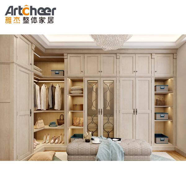 Adjustable Wooden I-Shaped Corner Wardrobe in White Finish for Saudi Bedroom Furniture